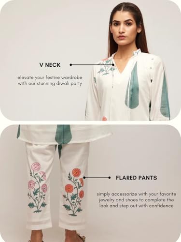 Leriya Fashion Women's Anarkali Floral Printed Rayon Kurta Pant Set | V-Neck Straight Kurti with 3/4 Sleeves | Co ord Set For Women Stylish | Kurtis