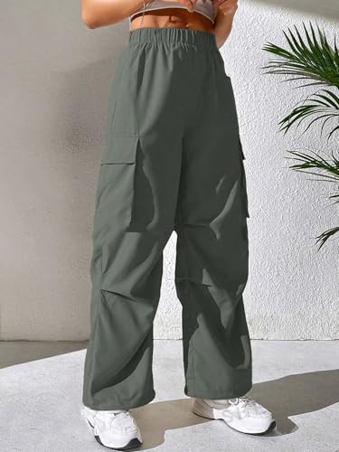 GRECIILOOKS High Waist Cotton Trousers for Women – Flared Parachute Pants with Side Pockets | Casual Travel Cargo Pants
