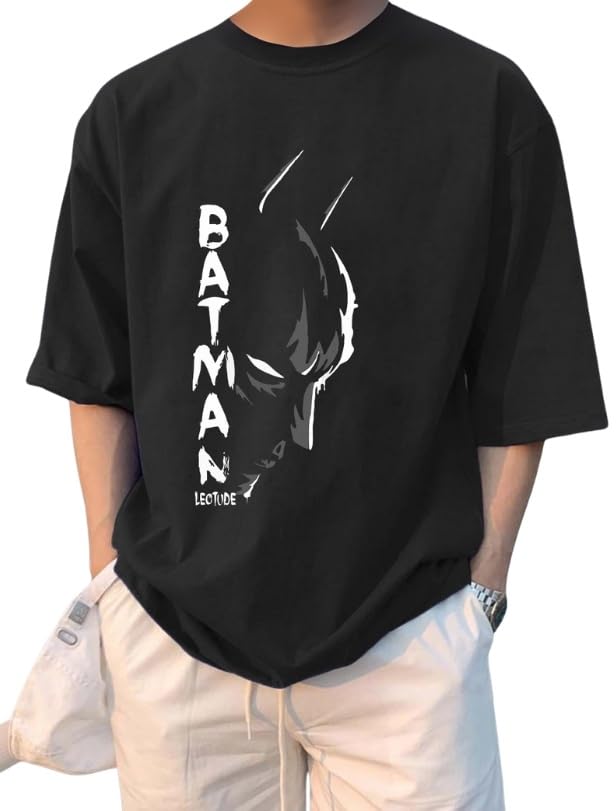 LEOTUDE Man Cotton Blend Graphic Print Round Neck Half Sleeve Drop Shoulder Oversized T Shirt (Color Navy Blue)