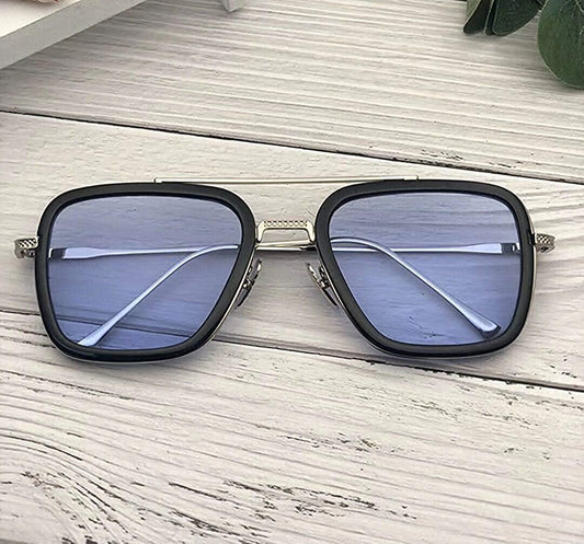 MEN'S Blue Silver Retro Square Sunglasses