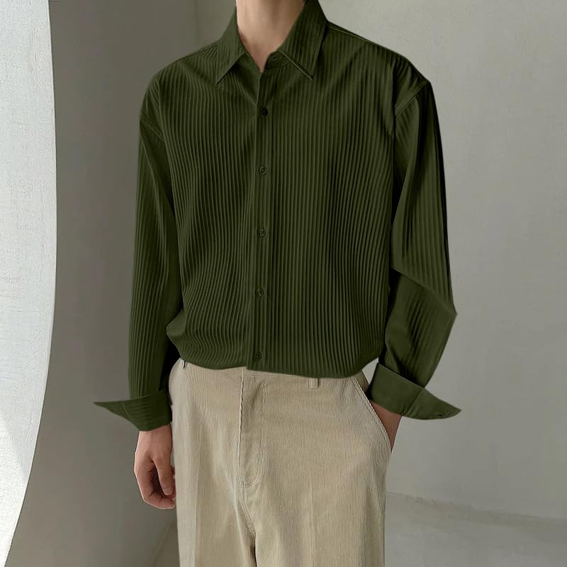 GRECIILOOKS Men's Formal Button Down Shirt – Slim Fit Polycotton Shirt|Textured Full Sleeve| (Available in Combo Pack of 2)