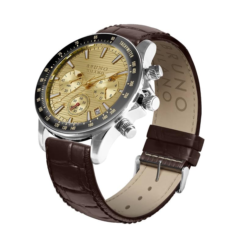 BRUNO MILANO Elegant Masterpiece Chronograph Movement with Croco Leather Band & metallic band Watch for Men