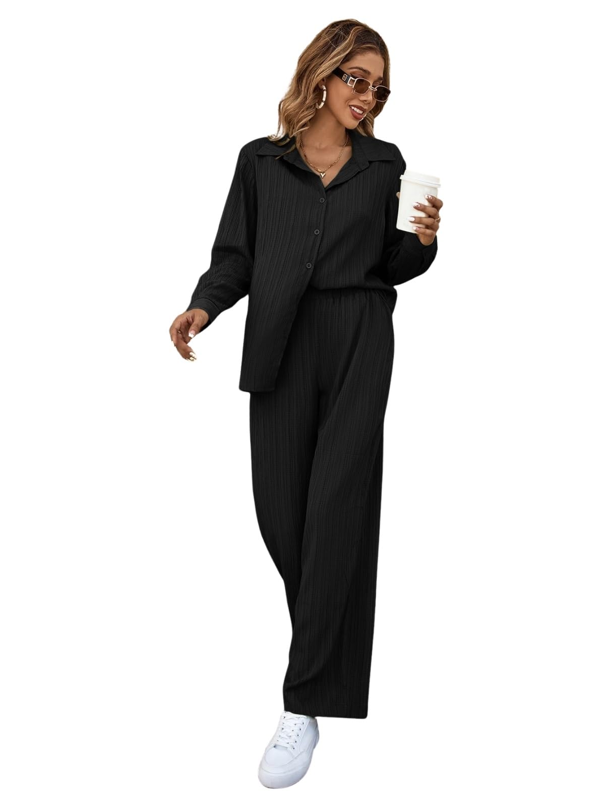 Leriya Fashion Stylish Co-ord Set for Women – Trendy Korean Summer Travel Outfit | Lightweight Two Piece Dress for Beach & Holiday Look | Casual Style | Textured | Full Sleeve