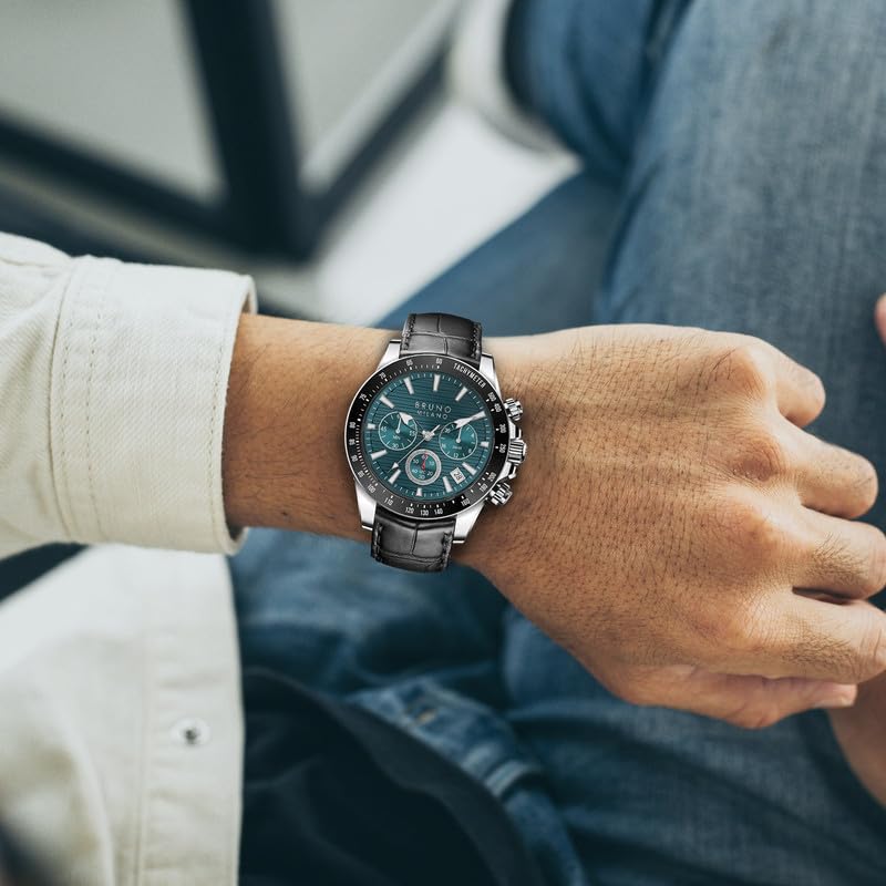 BRUNO MILANO Elegant Masterpiece Chronograph Movement with Croco Leather Band & metallic band Watch for Men