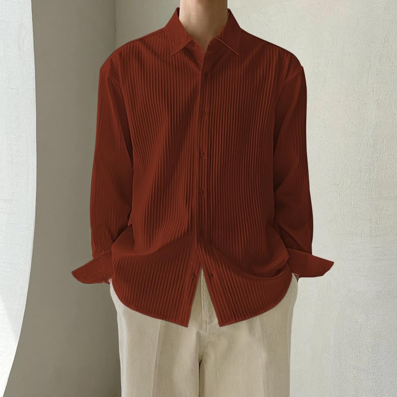 GRECIILOOKS Men's Formal Button Down Shirt – Slim Fit Polycotton Shirt|Textured Full Sleeve| (Available in Combo Pack of 2)