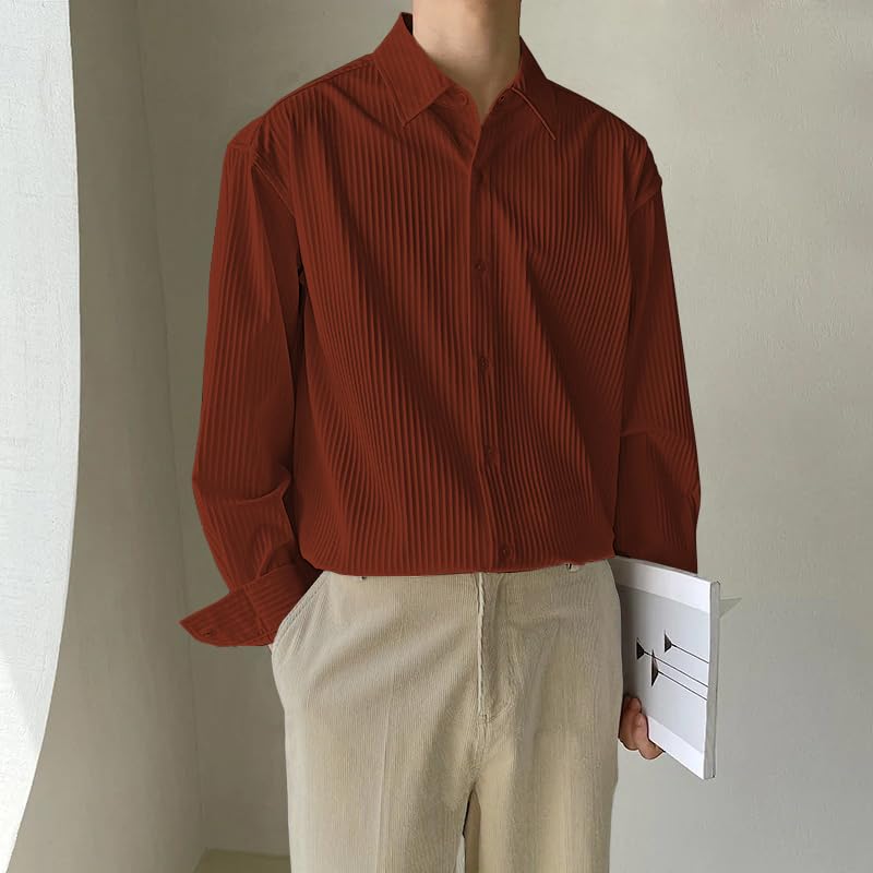 GRECIILOOKS Men's Formal Button Down Shirt – Slim Fit Polycotton Shirt|Textured Full Sleeve| (Available in Combo Pack of 2)