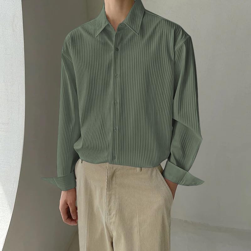 GRECIILOOKS Men's Formal Button Down Shirt – Slim Fit Polycotton Shirt|Textured Full Sleeve| (Available in Combo Pack of 2)