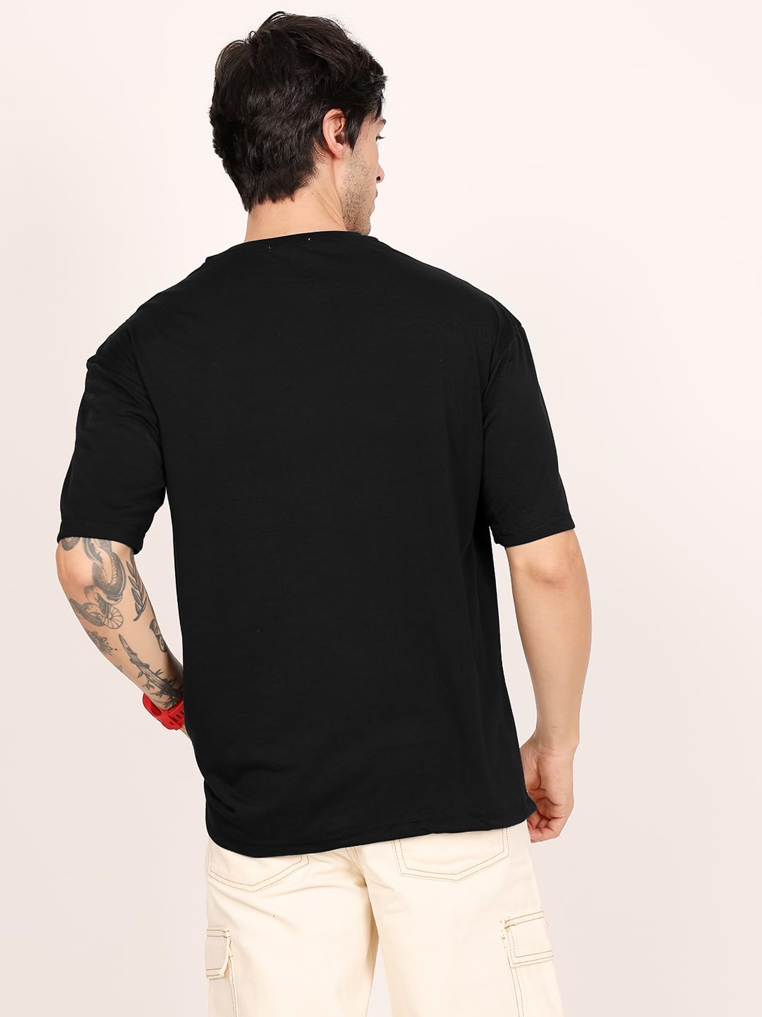 LEOTUDE Man Cotton Blend Graphic Print Round Neck Half Sleeve Drop Shoulder Oversized T Shirt (Color Navy Blue)