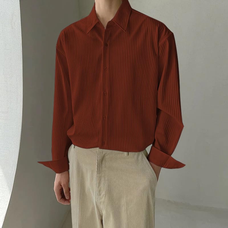 GRECIILOOKS Men's Formal Button Down Shirt – Slim Fit Polycotton Shirt|Textured Full Sleeve| (Available in Combo Pack of 2)