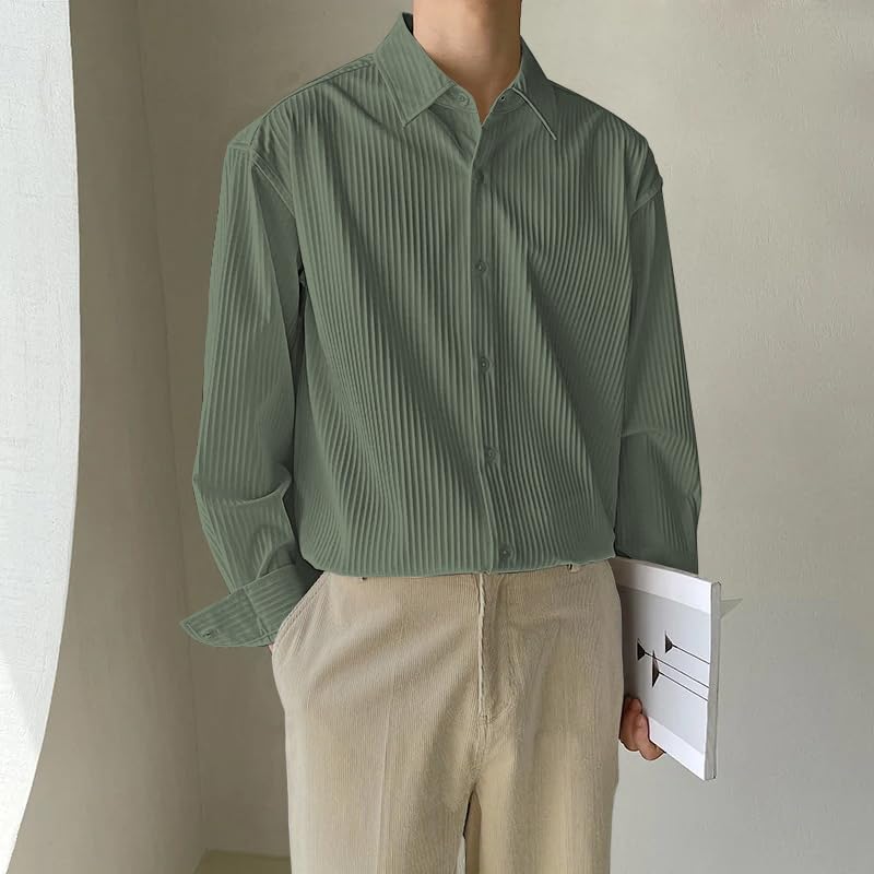 GRECIILOOKS Men's Formal Button Down Shirt – Slim Fit Polycotton Shirt|Textured Full Sleeve| (Available in Combo Pack of 2)