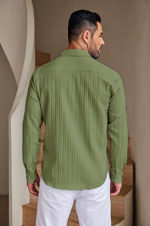 CB-COLEBROOK Men's Casual Button Down Shirts Long Sleeve Linen Shirt Fashion Textured Beach Summer Shirts |