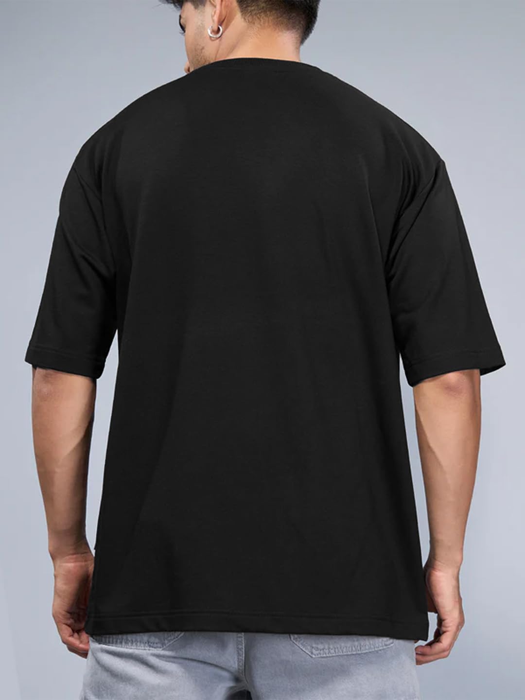 LEOTUDE Classy Half Sleeve Cottonblend Printed Round Neck Drop Shoulder Oversized Tshirt for Man