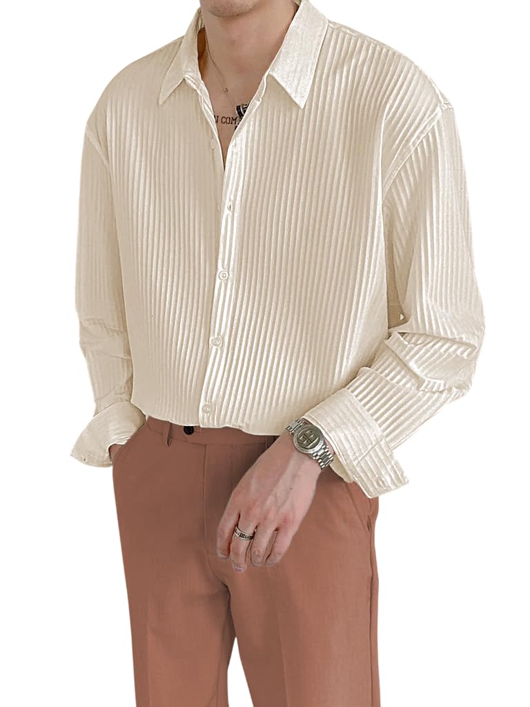 GRECIILOOKS Men's Formal Button Down Shirt – Slim Fit Polycotton Shirt|Textured Full Sleeve| (Available in Combo Pack of 2)