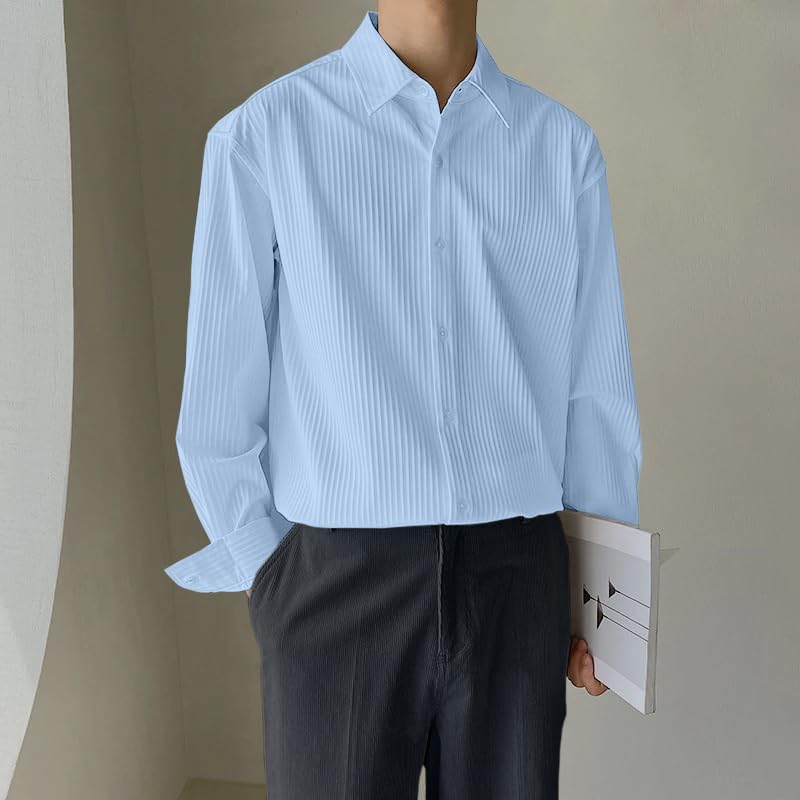 GRECIILOOKS Men's Formal Button Down Shirt – Slim Fit Polycotton Shirt|Textured Full Sleeve| (Available in Combo Pack of 2)