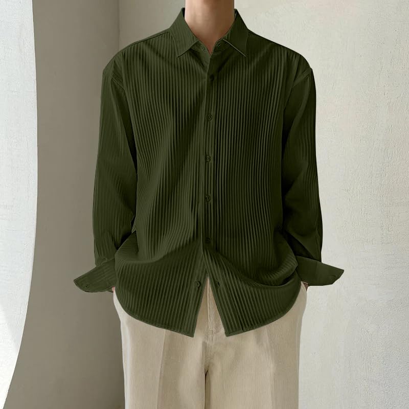 GRECIILOOKS Men's Formal Button Down Shirt – Slim Fit Polycotton Shirt|Textured Full Sleeve| (Available in Combo Pack of 2)