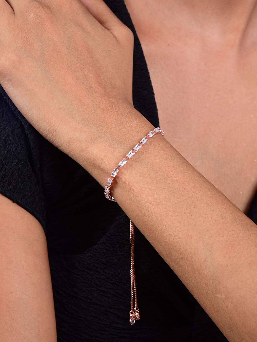 Nilu's Collection Stylish Cubic Zirconia American Diamond Adjustable Bracelet For Women & Girls Bracelet, Gift for Her