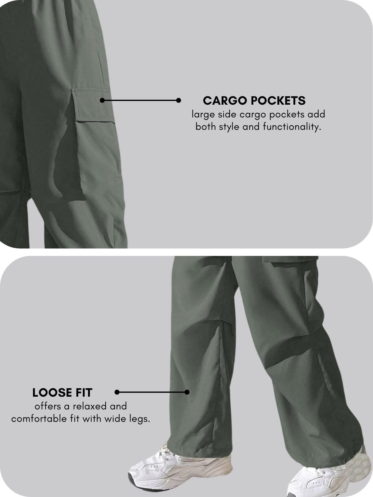 GRECIILOOKS High Waist Cotton Trousers for Women – Flared Parachute Pants with Side Pockets | Casual Travel Cargo Pants