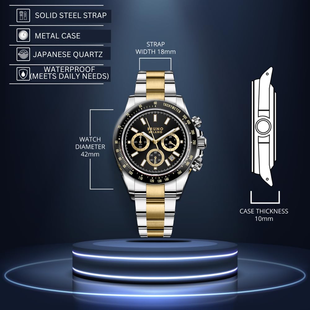 BRUNO MILANO Elegant Masterpiece Chronograph Movement with Croco Leather Band & metallic band Watch for Men