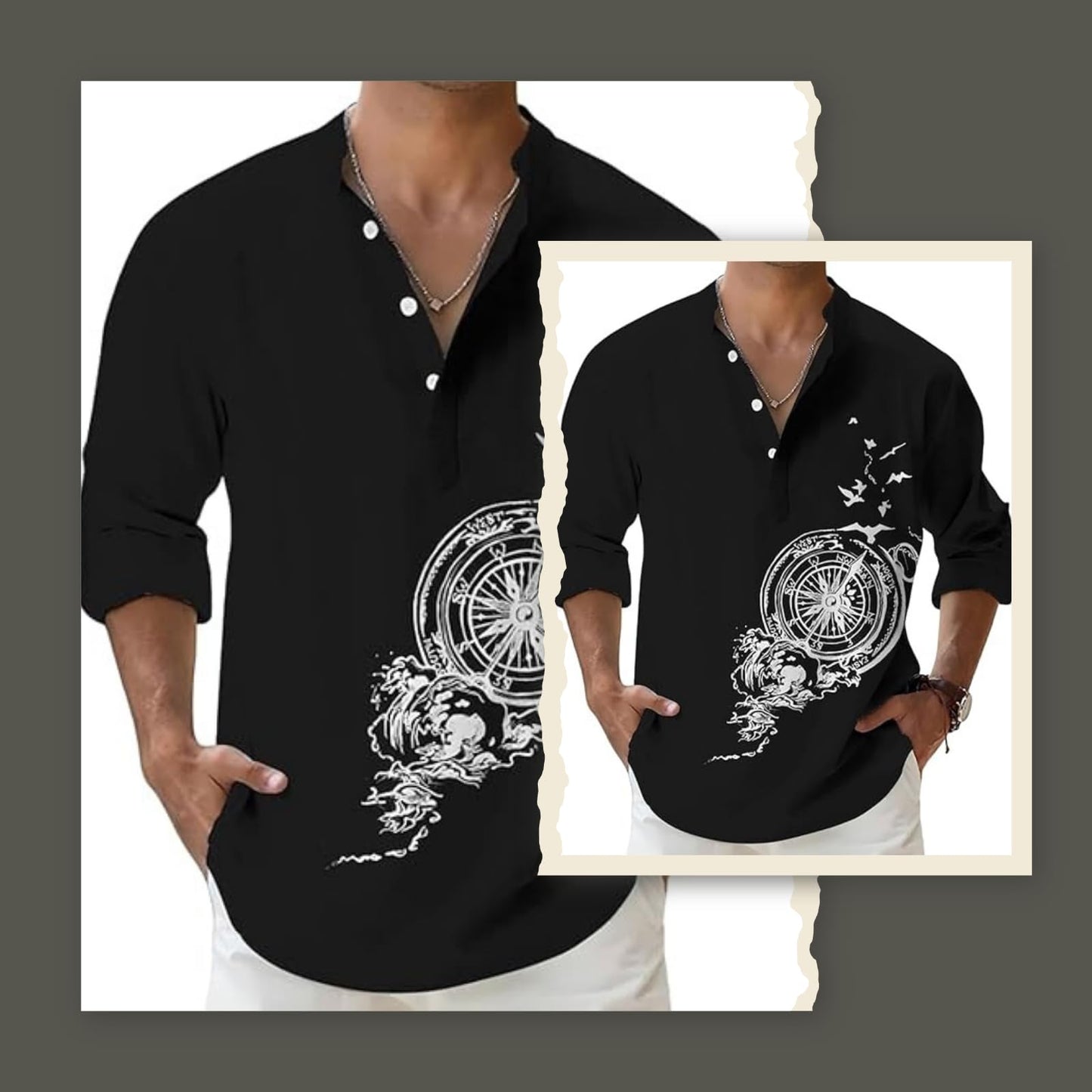 DEELMO Men's Cotton Blend Mandarin Collar Self One Design Full Sleeve Casual Short Kurta