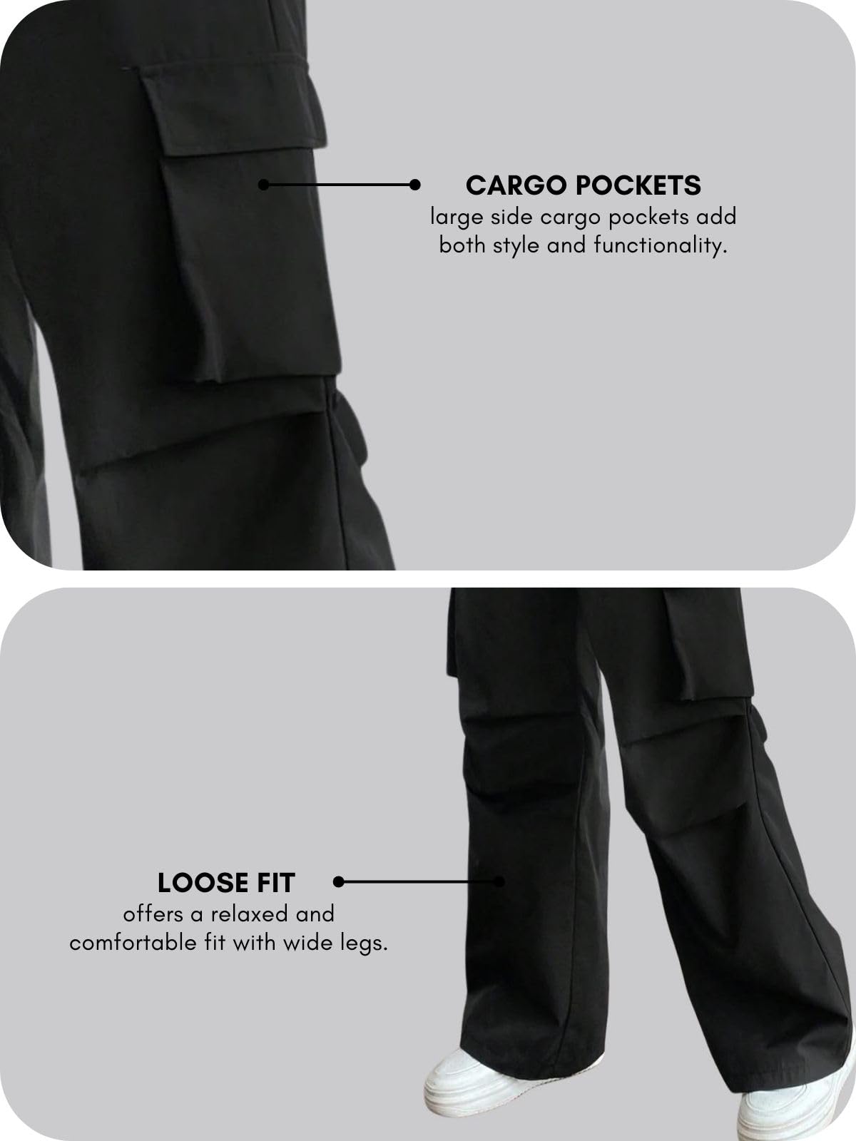 GRECIILOOKS High Waist Cotton Trousers for Women – Flared Parachute Pants with Side Pockets | Casual Travel Cargo Pants