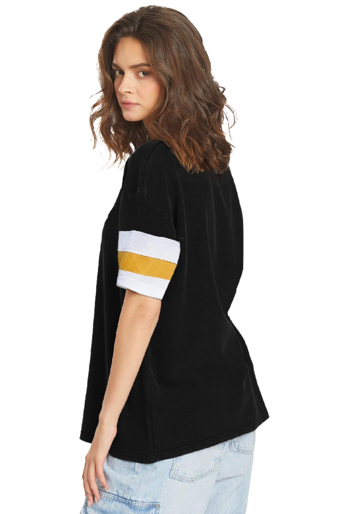 LEOTUDE Men's Cottoblend Half Sleeve Printed Oversized Drop Shoulder T-Shirt (Black Color)