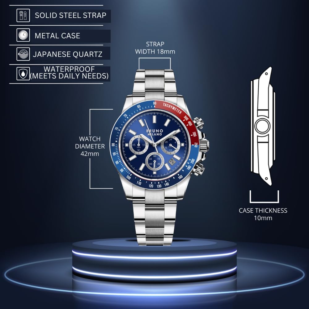 BRUNO MILANO Elegant Masterpiece Chronograph Movement with Croco Leather Band & metallic band Watch for Men