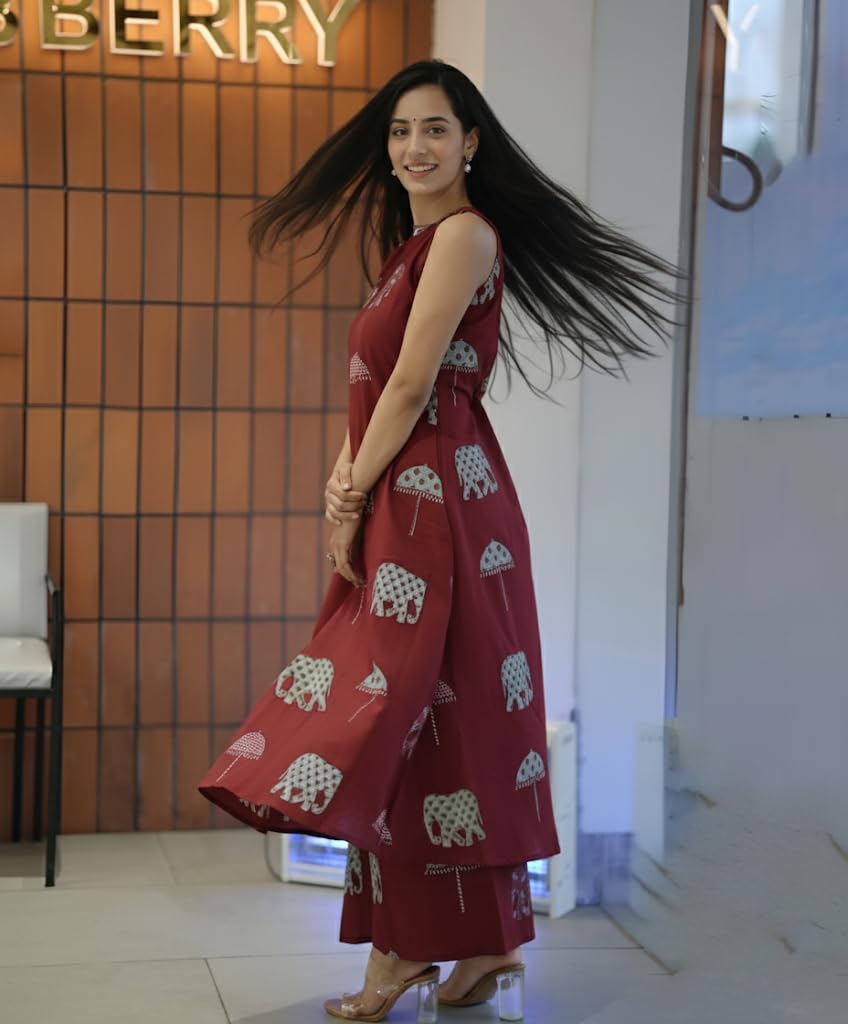 ANNI DESIGNER Women's Ethnic Co-Ord Set | Kurta Pant Set | Kurta Palazzo Set | Stylish Cotton Suit Set for Women, Festival Co-ord Set