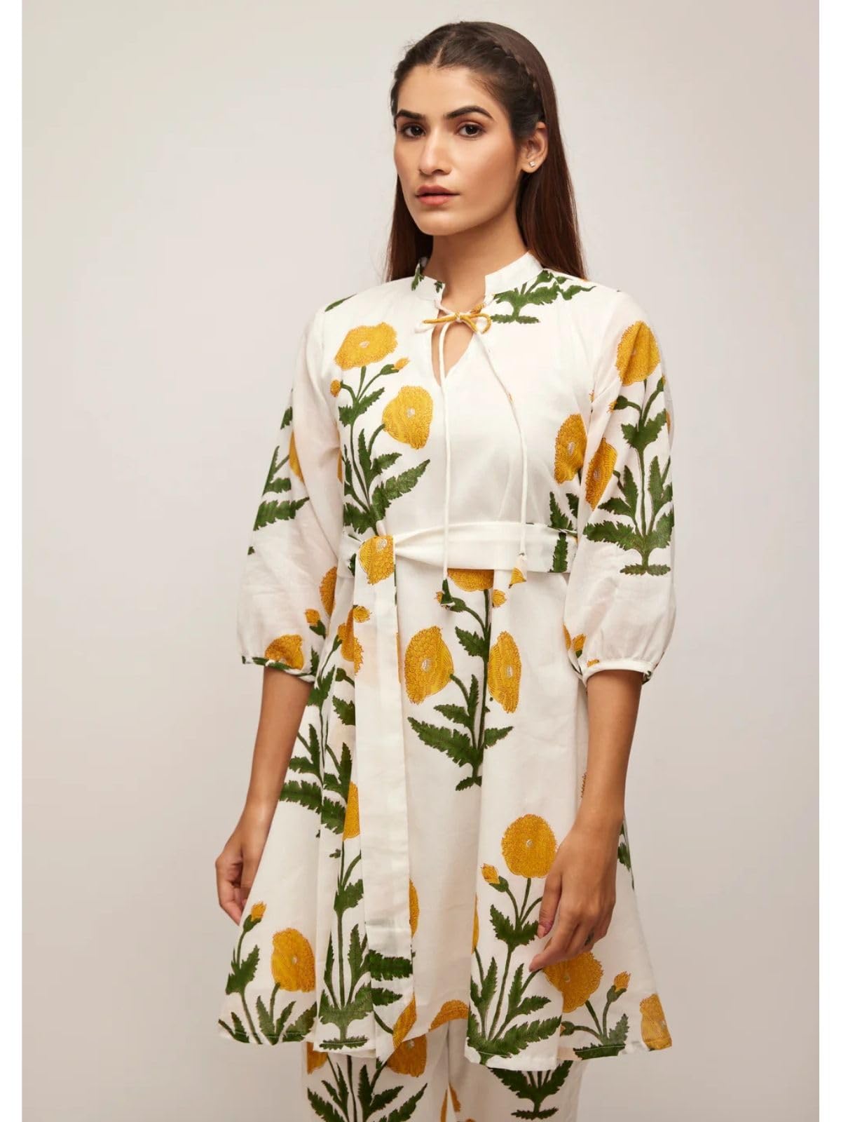 Leriya Fashion Women's Anarkali Floral Printed Rayon Kurta Pant Set | V-Neck Straight Kurti with 3/4 Sleeves | Co ord Set For Women Stylish | Kurtis