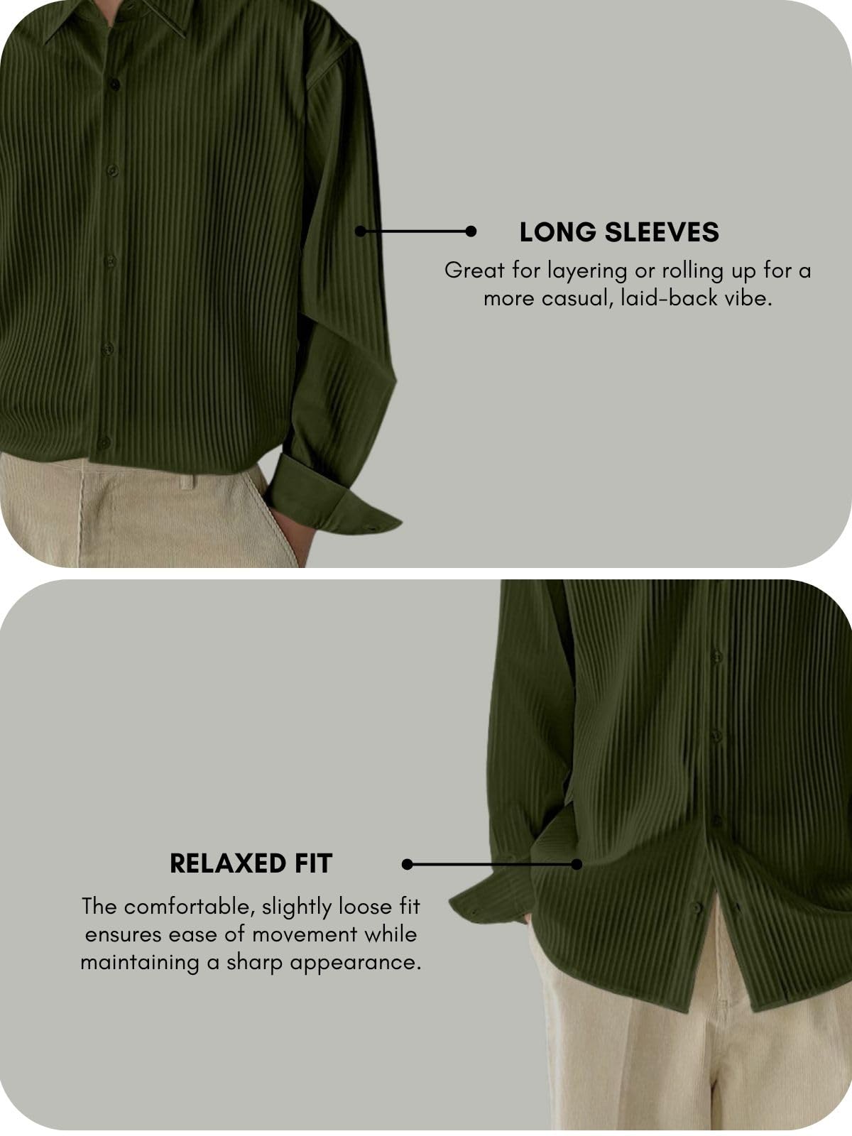 GRECIILOOKS Men's Formal Button Down Shirt – Slim Fit Polycotton Shirt|Textured Full Sleeve| (Available in Combo Pack of 2)