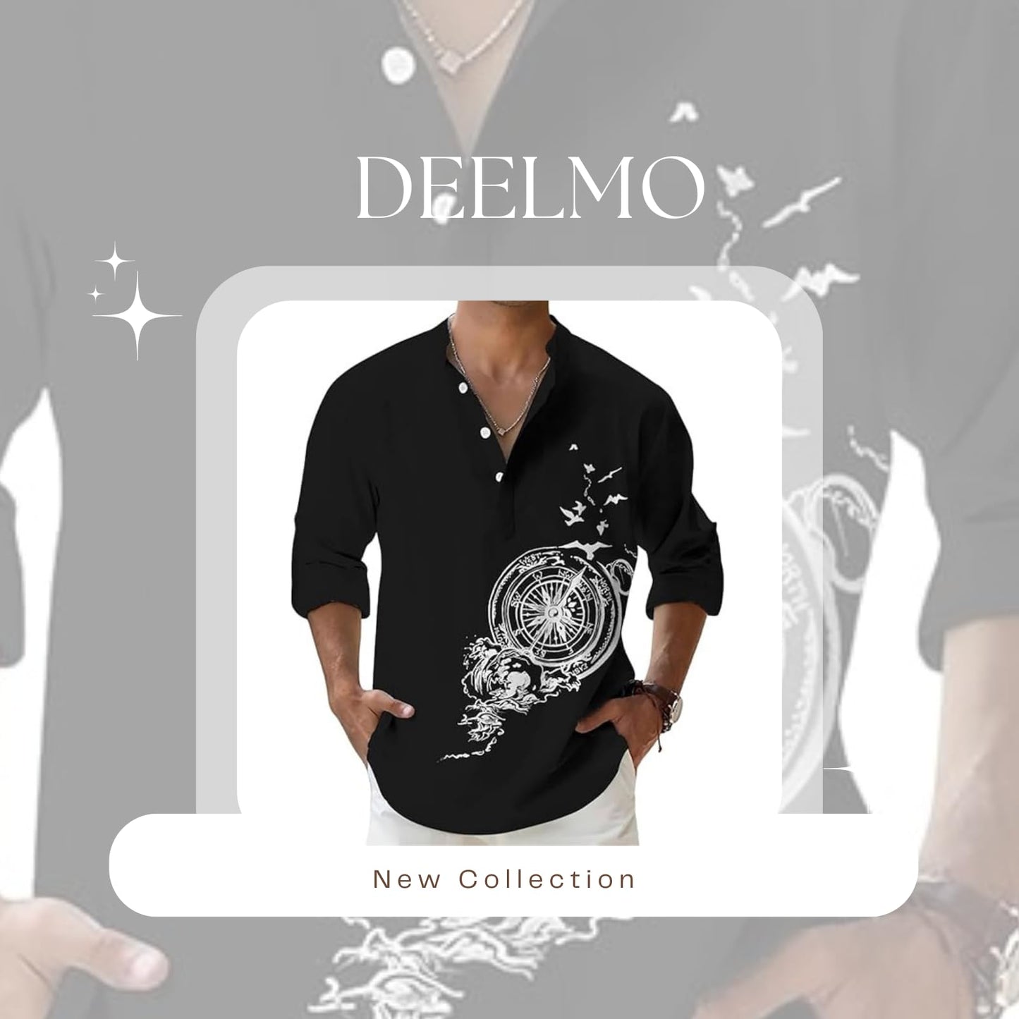 DEELMO Men's Cotton Blend Mandarin Collar Self One Design Full Sleeve Casual Short Kurta