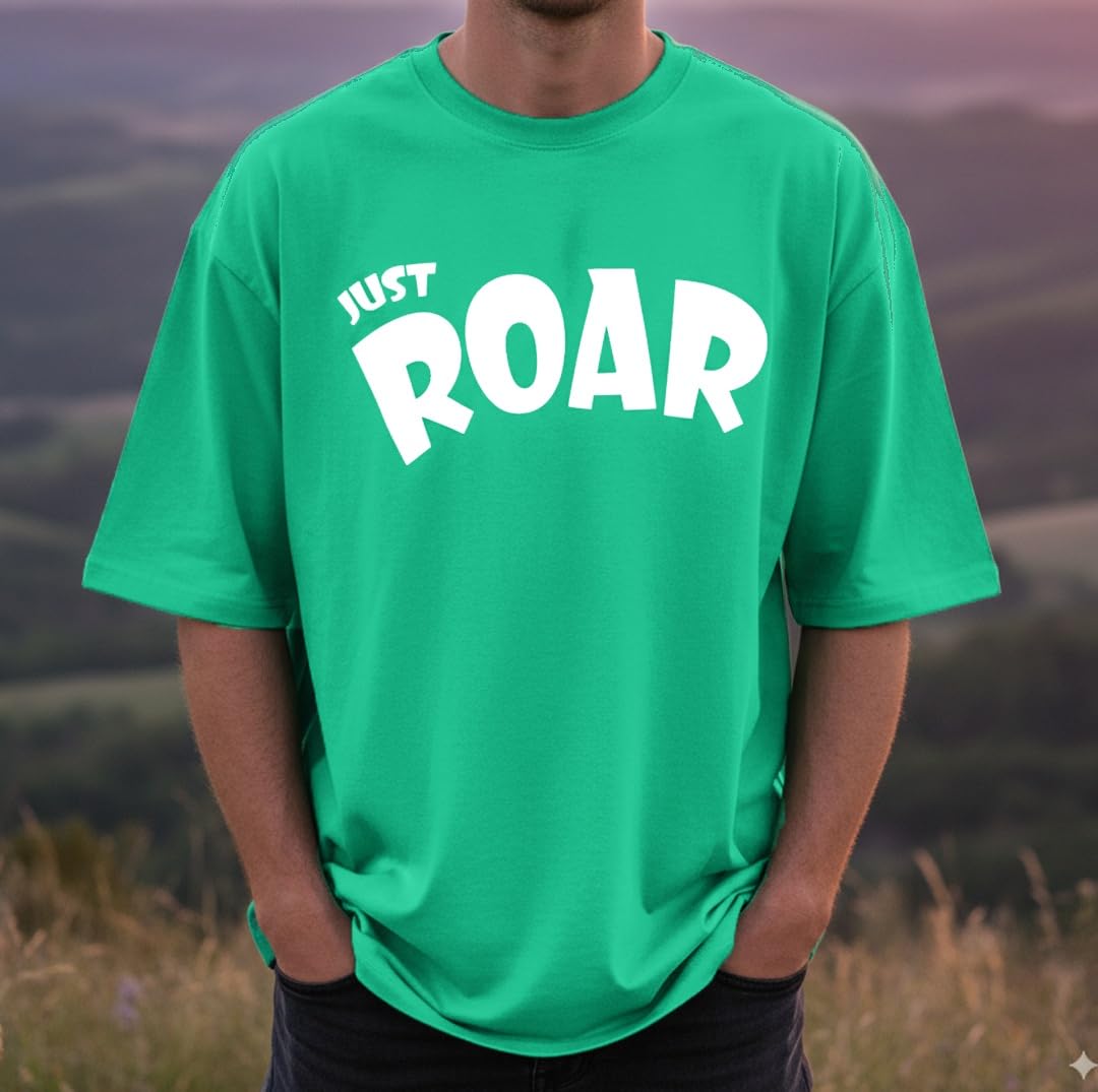 LEOTUDE Man Cotton Blend Graphic Print Round Neck Half Sleeve Drop Shoulder Oversized T Shirt (Color Navy Blue)