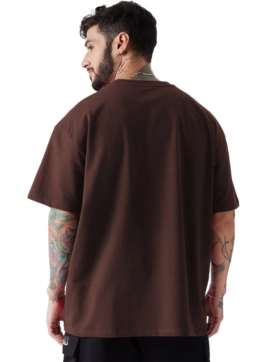 LEOTUDE Classy Half Sleeve Cottonblend Printed Round Neck Drop Shoulder Oversized Tshirt for Man