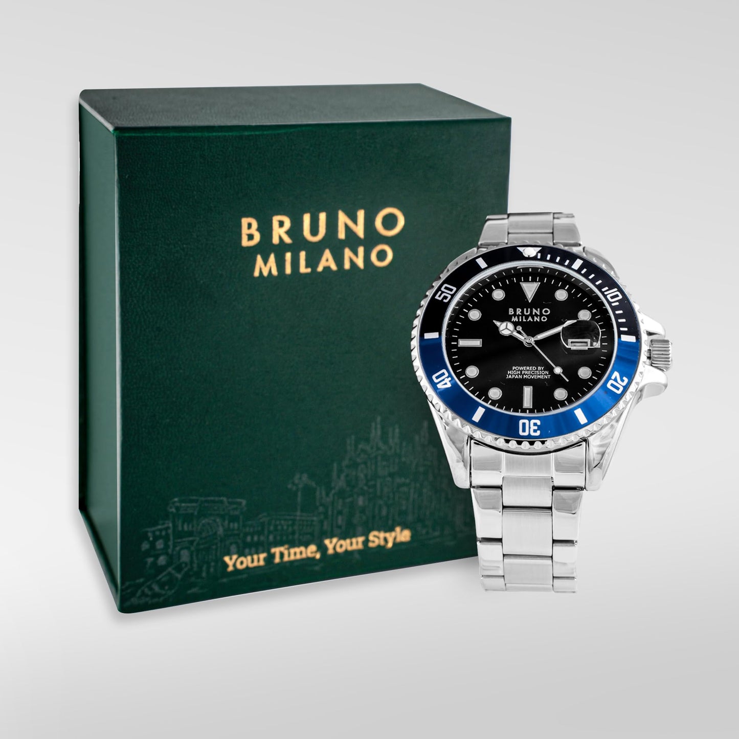 BRUNO MILANO Elegant Masterpiece Chronograph Movement with Croco Leather Band & metallic band Watch for Men