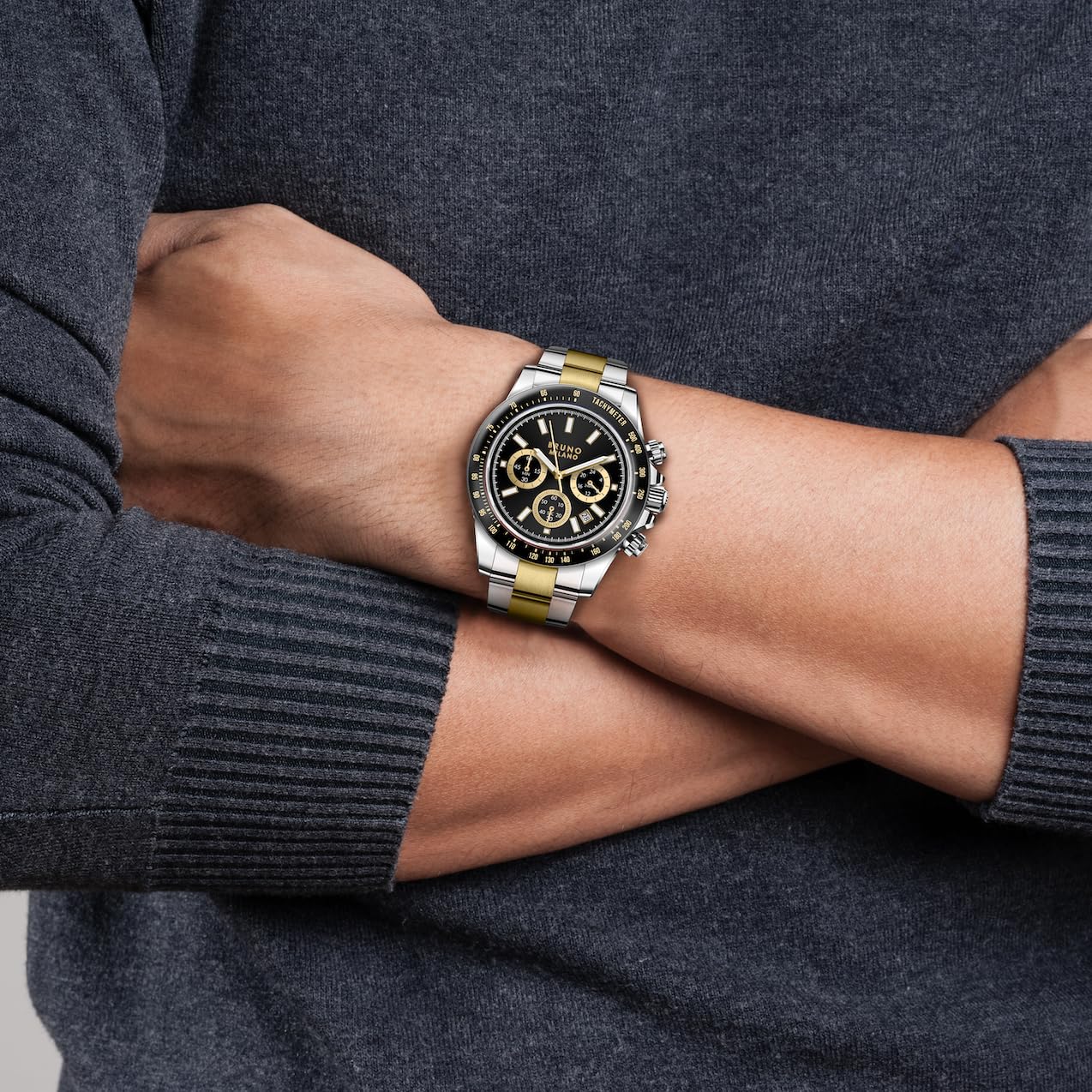 BRUNO MILANO Elegant Masterpiece Chronograph Movement with Croco Leather Band & metallic band Watch for Men