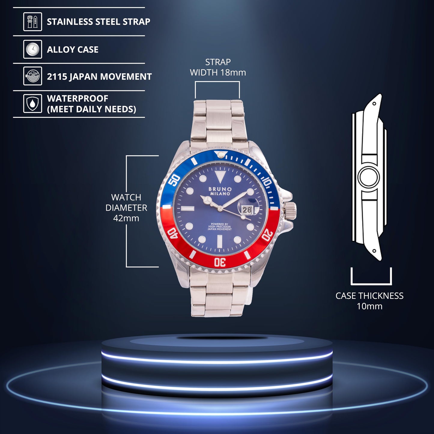 BRUNO MILANO Elegant Masterpiece Chronograph Movement with Croco Leather Band & metallic band Watch for Men