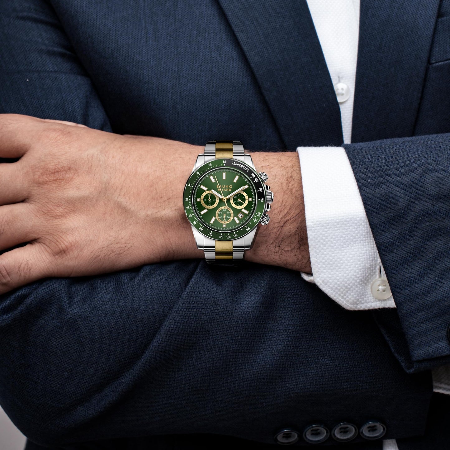 BRUNO MILANO Elegant Masterpiece Chronograph Movement with Croco Leather Band & metallic band Watch for Men